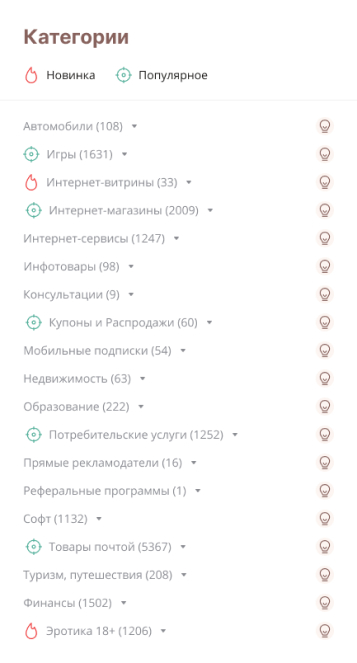Категории офферов
